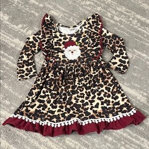 Leopard Print Santa Dress with Ruffle Trim